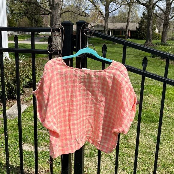 Lou & Grey Linen Gingham V-neck Top NWT - Picture 5 of 5